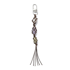 Natural Quartz Crystal Macrame Pouch Tassel Pendant Decorations, with Alloy Swivel Clasps and Polyester Cord Tassel Decorations
