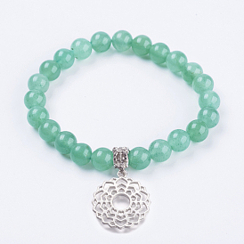 Bracelets à breloques en aventurine vert naturel, de trouver des alliés, teint, platine, fleur