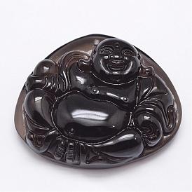 Pendentifs en forme d'obsidienne en cristal de glace naturelle, Bouddha