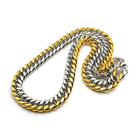 Fashionable 304 Stainless Steel Cuban Link Chain Necklaces, with Lobster Claw Clasps, Faceted, 23 inch~25 inch(584~635mm)x14mm