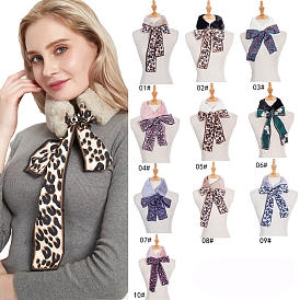 Women's Leopard Ribbons with Polyester Neck Warmer Scarf, Winter Scarf, Faux Fur Collar Scarves