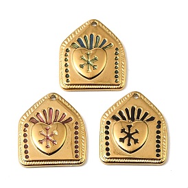 304 нержавеющей стальной эмали подвески, пятиугольник с амулетами в виде священного сердца, реальный 18 k позолоченный, ионное покрытие (ip)