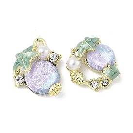 Подвески из цинкового сплава, со стеклянными и пластиковыми бусинами, плоские круглые с морскими звездами