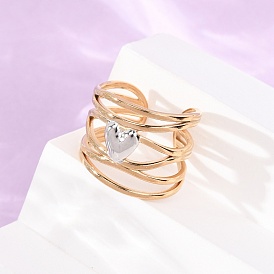 304 Stainless Steel Cuff Open Rings, Heart, Ion Plating(IP)