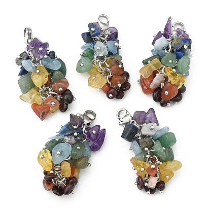 Puce naturelle pendentif de pierres précieuses décorations, avec fermoirs mousquetons en laiton  , platine