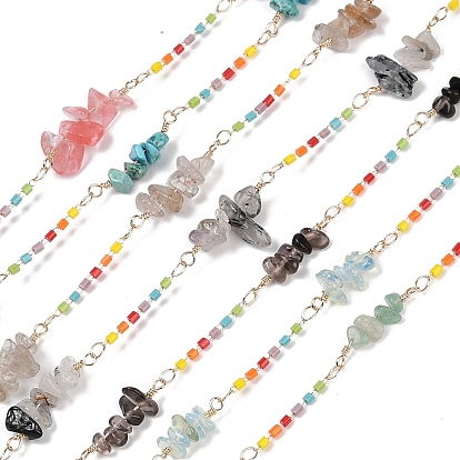 Латунные цепные цепи, со стеклянным бисером и бусинами из драгоценных камней, долговечный, пайки, с катушкой, золотые