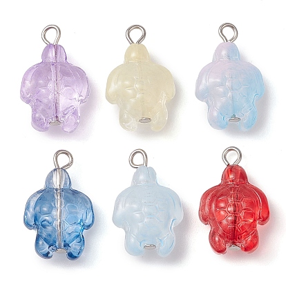 50Pcs Transparent Glass Sea Animal Pendants, Turtle Charms with Platinum Iron Loops