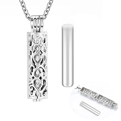 Stainless Steel Column with Heart Pendant Necklaces, Urn Ashes Necklaces
