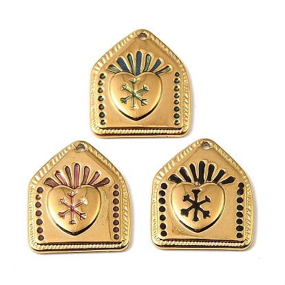 304 нержавеющей стальной эмали подвески, пятиугольник с амулетами в виде священного сердца, реальный 18 k позолоченный, ионное покрытие (ip)