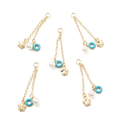 ABS Plastic Imitation Pearl Pendants, with Enamel & Brass Findings and Jump Rings, Cadmium Free & Lead Free, Flower & Round & Donut