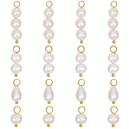16шт 4 стили подвески из натурального пресноводного жемчуга, каплевидные и круглые подвески, с металлическими петлями