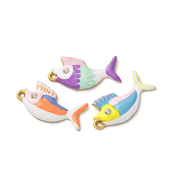 304 из нержавеющей стали горный хрусталь подвески, Эмаль стиле, рыбы прелести, вакуумное покрытие pvd, реальный 18 k позолоченный