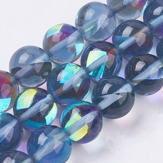 Synthetic Moonstone Beads Strands, Holographic Beads, Round