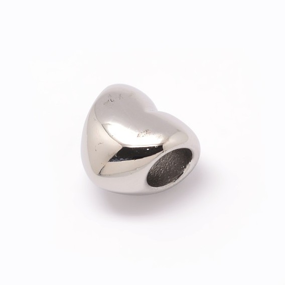 Heart 304 Stainless Steel European Large Hole Beads, 10x11.5x8mm, Hole: 5mm