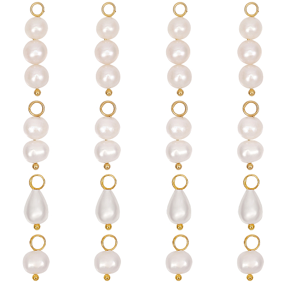 16шт 4 стили подвески из натурального пресноводного жемчуга, каплевидные и круглые подвески, с металлическими петлями