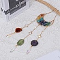 Natural & Synthetic Mixed Stone Chip Wire Wrapped Moon Hanging Ornaments, Glass Teardrop & Natural Agate Tassel Suncatchers for Home Outdoor Decoration