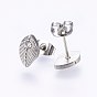 304 Stainless Steel Jewelry Sets, Stud Earrings and Pendant Necklaces, with Rhinestone, Leaf