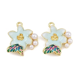 Colgantes de perlas de aleación, esmalte y plástico ABS, dijes de flores y mariposas, larga duración plateado, chapado en rack