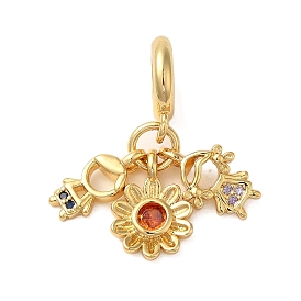 Rack Plating Brass Pave Colorful Cubic Zirconia European Dangle Charms, Boy & Girl & Flower Large Hole Pendants, Cadmium Free & Lead Free, Long-Lasting Plated