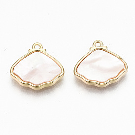 Natural Freshwater Shell Charms, with Real 18K Gold Plated Brass Findings, Nickel Free, Shell Shape