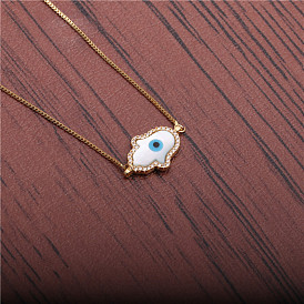Sparkling Devil Eye Palm Sweater Chain Necklace with Micro Inlaid Zirconia - Western Fashion Jewelry