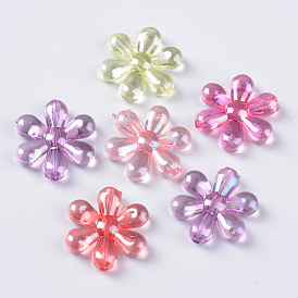 Perles acryliques transparentes, de couleur plaquée ab , fleur