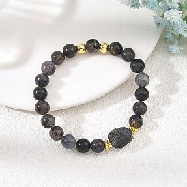 Pulseras elásticas de cuentas de iolita natural y latón para mujer, nuggets y vuelta