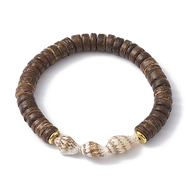 Bracelets extensibles en perles de noix de coco et de coquillages naturels