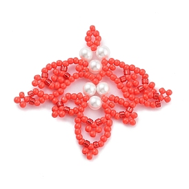 Handmade Glass Seed Beads, Loom Pattern, Leaf Shell Pearl Pendant