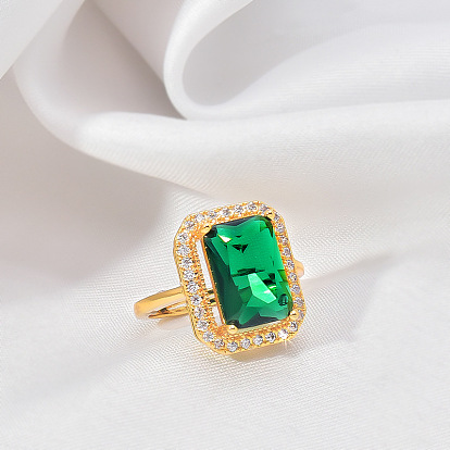 Кольца для женщин с микропаве из латуни и прозрачными кубическими цирконами, со стеклом