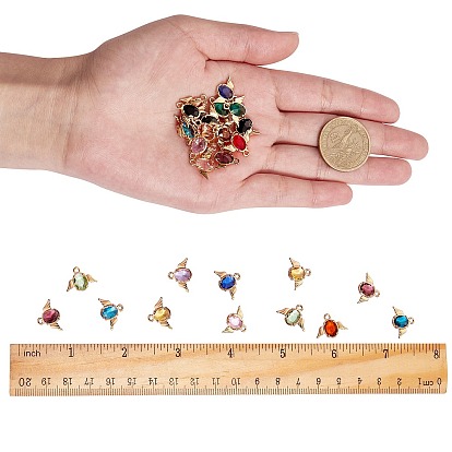 30Pcs 15 Colors Faceted Glass Pendants, with Alloy Claw Settings Findings, Cadmium Free & Nickel Free & Lead Free, Angel