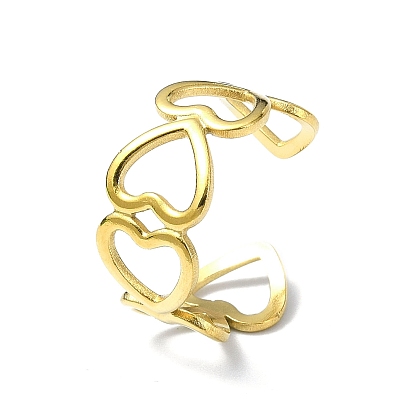 Ion Plating(IP) 304 Stainless Steel Open Cuff Ring, Hollow Heart