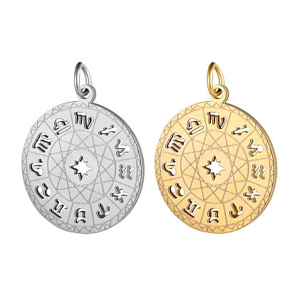 201 Stainless Steel Pendants, Flat Round with Constellation