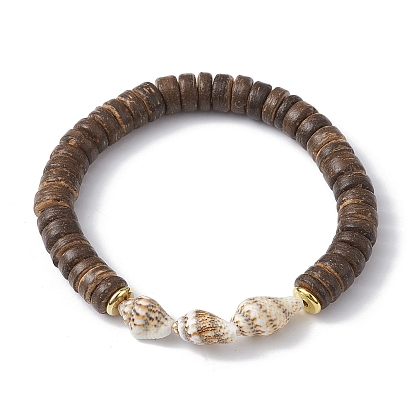 Natural Coconut and Shell Beaded Stretch Bracelets