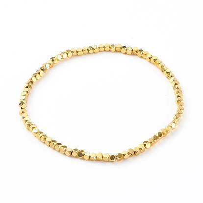 Electroplate Non-magnetic Synthetic Hematite Beads Stretch Bracelets, Cube