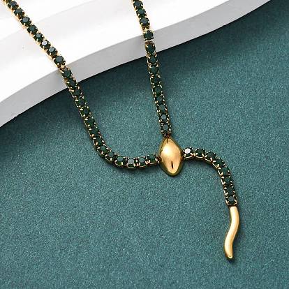 304 Женские теннисные ожерелья в форме змеи из нержавеющей стали с изумрудными стразами