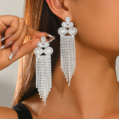 Pendientes de latón con diamantes de imitación para mujer, flor, pendientes de la borla