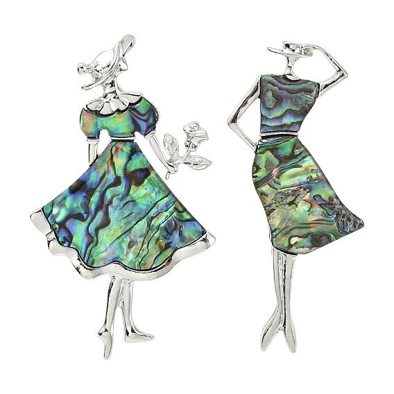 2 шт. 2 стили броши из сплава паве из натуральной ракушки пауа, женщина с цветком розы