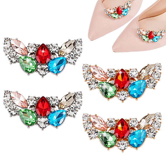 4 шт. 2 цвета крыла сплава со стеклянными стразами и железными пряжками для обуви, украшения для обуви