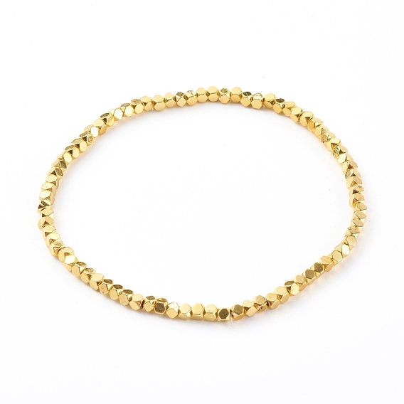 Electroplate Non-magnetic Synthetic Hematite Beads Stretch Bracelets, Cube