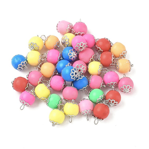 Полимерной глины ручной работы подвески, круглые подвески, с латунной фурнитурой 