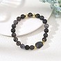 Natural Iolite and Brass Beaded Stretch Bracelets for Women, Nuggets and Round