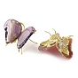 Dyed & Heated Natural Agate Display Decorations, Butterfly Rack Plating Brass Holder for Home Office Feng Shui Ornament