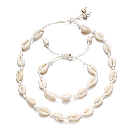 Versatile Seashell Necklace and Bracelet Set, Handmade Weave Choker Short Chain Card Necklaces for Women