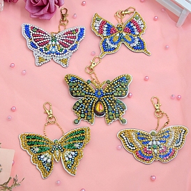 DIY Diamond Painting Butterfly/Fish Keychain Kits, including Resin Rhinestones, Diamond Sticky Pen, Tray Plate & Glue Clay