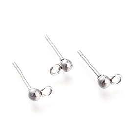  304 Stainless Steel Ball Stud Earring Findings, with Loop