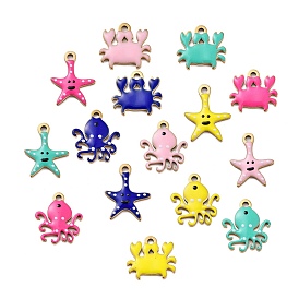 Ion Plating(IP) 201 Stainless Steel Charms, with Enamel, Real 18K Gold Plated, Sea Animal, Starfish/Crab/Octopus Charm