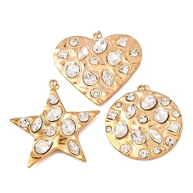 304 Stainless Steel Pendants, with Rhinestone, Ion Plating(IP), Golden