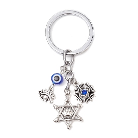 Resin & Tibetan Style Alloy Keychains, with Alloy Split Key Rings