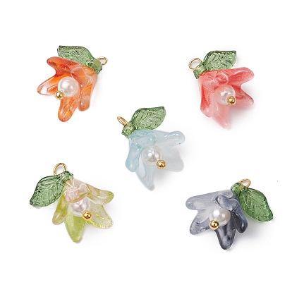 10 pendentifs au chalumeau faits à la main, perles de verre, charmes de fleurs de lys verdâtres